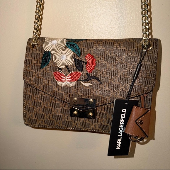 Karl Lagerfeld Brown Floral Chain Shoulder Bag - Picture 2 of 3